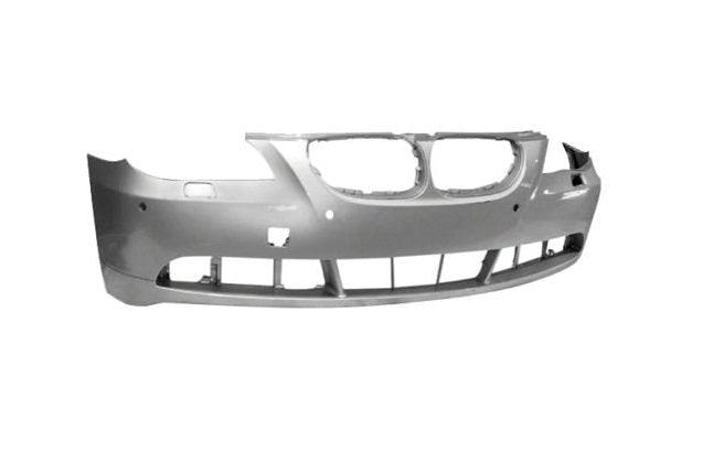 2004-2007 Bmw 5 Series Front Bumper Primed With Sensor Hole Without Sport Pkg , BM1000153. Side view of the replacement part.