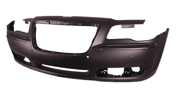 2011-2014 Chrysler 300 Front Bumper With Sensor Hole Primed , CH1000A01. Side view of the replacement part.