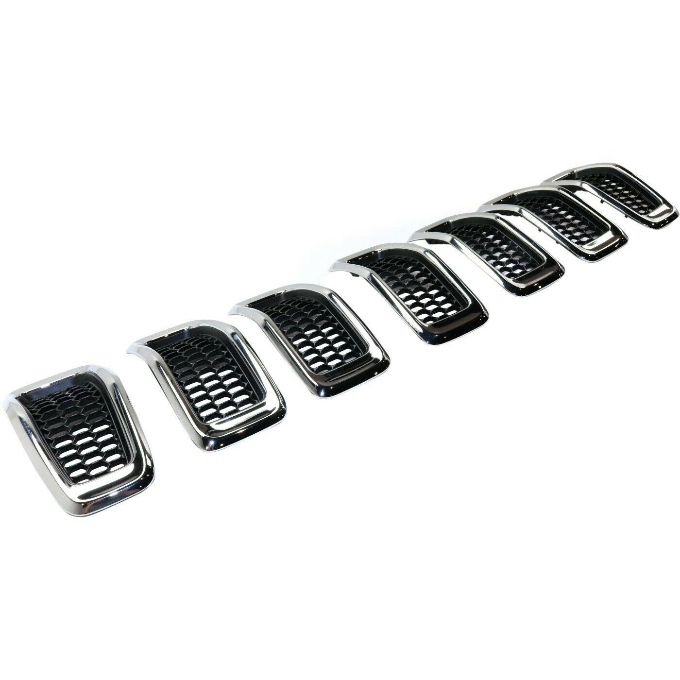 2014-2018 Jeep Cherokee Grille Matte Black With Chrome Moulding 7 Pieces Set , CH1200375. Durable and impact-resistant.