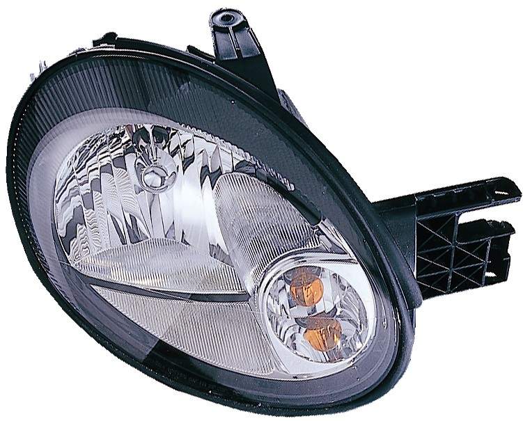 2003 Dodge Neon Head Lamp Driver Side Black Bezel , CH2502139. Side view of the replacement part.