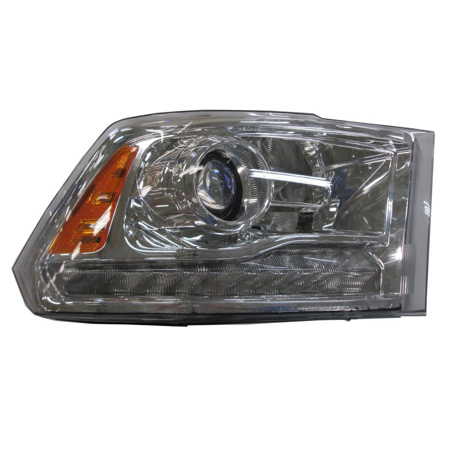 2016-2018 Ram Pickup-3500 Head Lamp Passenger Side Halogen Projector Chrome Bezel , CH2503290. Designed for OEM alignment.