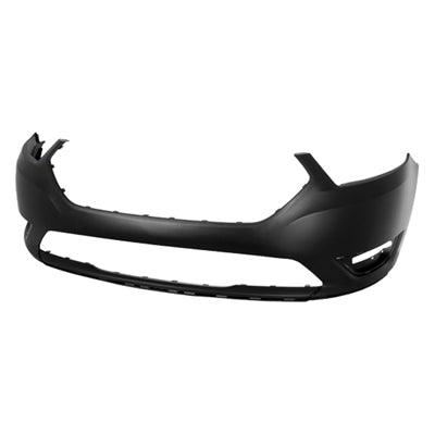 2013-2019 Ford Taurus SHO Front Bumper Primed Without Sensor Hole , FO1000666. Side view of the replacement part.