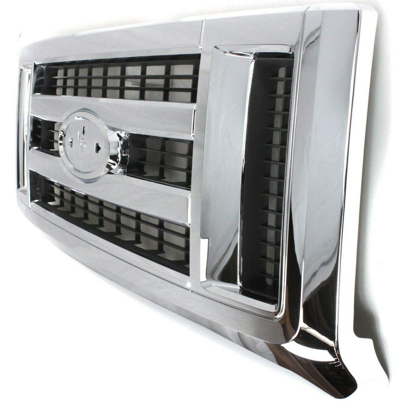 2015-2023 Ford Van E350 Super Duty Grille Grey With Chrome Molding , FO1200507. Side view of the replacement part.