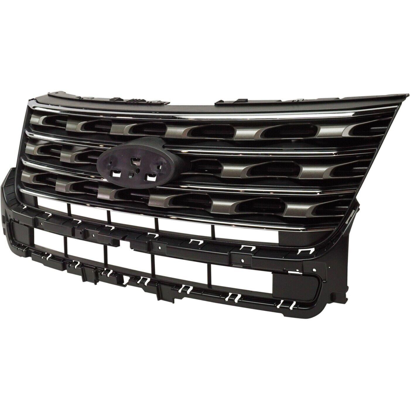 2016-2017 Ford Explorer Grille Dark Gray With Chrome Base/Ltd/Xlt Model , FO1200577. Precision fitment for collision repair.