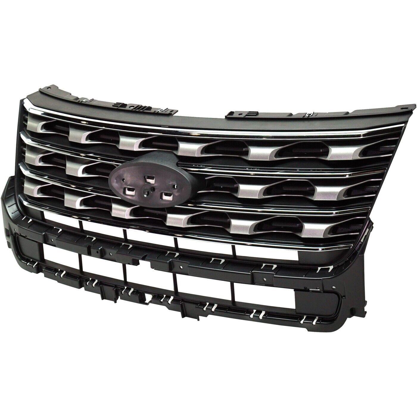 2016-2017 Ford Explorer Limited Grille Foundry Gray With Chrome Base/Ltd/Xlt Model , FO1200578. Durable and impact-resistant.