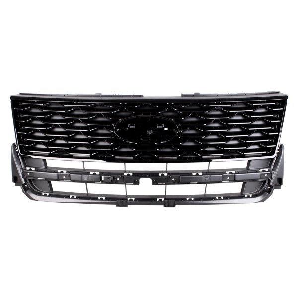 2018-2019 Ford Explorer Sport Grille Matte Black With Ptd Black Frame And Moulding , FO1200627. Side view of the replacement part.