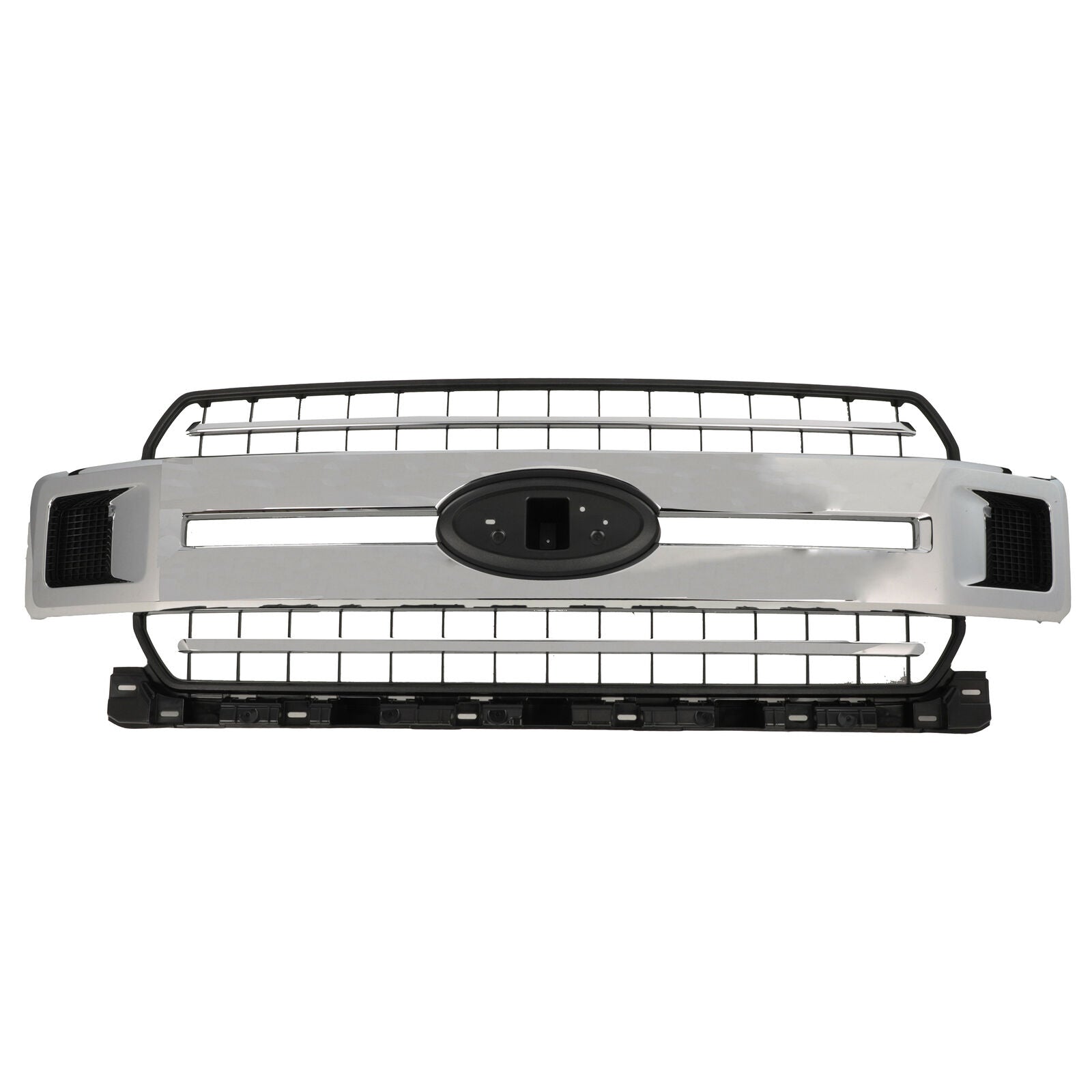 2018-2020 Ford F150 Grille Front Chrome Accent Bars With Black Grid , FO1200651. Angle view for visual reference.