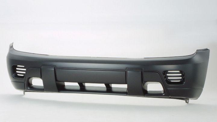2002-2009 Chevrolet Trailblazer Front Bumper Smooth-Primed Without Fog Lamp Hole , GM1000640. Side view of the replacement part.