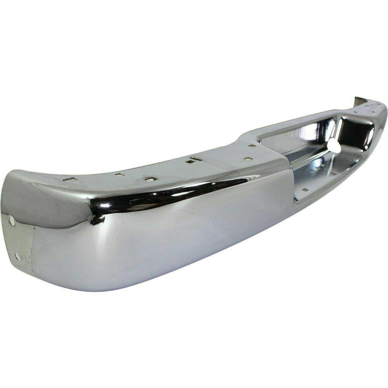 1996-2023 Chevrolet Express Van Rear Bumper Face Bar Chrome Without Sensor , GM1102397. Side view of the replacement part.