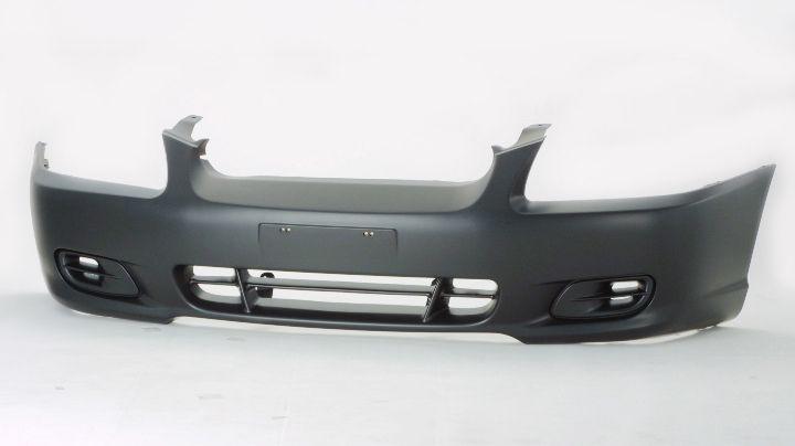 2000-2002 Hyundai Accent Sedan Front Bumper Primed Without Fog Lamp Hole , HY1000133. Exact fit for vehicle restoration.