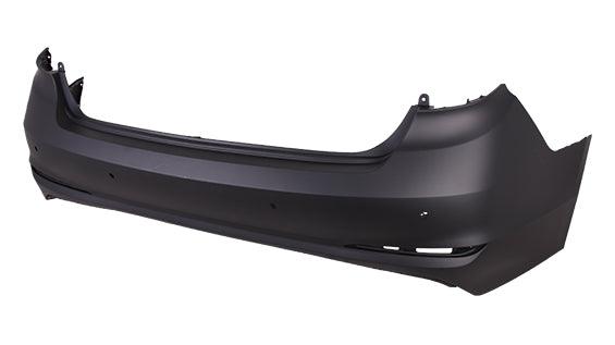 2015-2017 Hyundai Sonata Rear Bumper Primed With Sensor Hole , HY1100206. Installed view for reference.