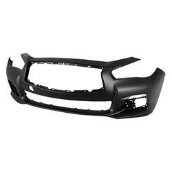 2014-2017 Infiniti Q50 Sedan Front Bumper Primed Without Sensor/Sport , IN1000256. Factory-style replacement part.