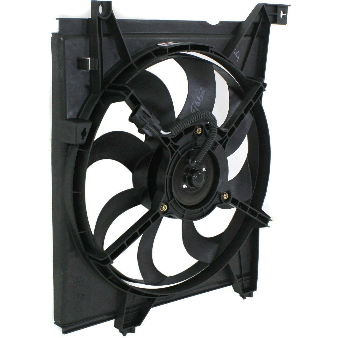 2005-2009 Kia Spectra5 Radiator Fan Assy , KI3115117. Side view of the replacement part.