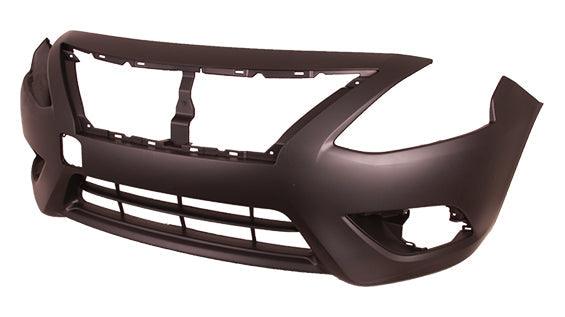 2015-2019 Nissan Versa Sedan Front Bumper Primed Without Chrome Moulding , NI1000299. OEM-quality exterior component.