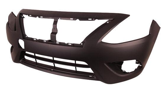 2015-2019 Nissan Versa Sedan Front Bumper Primed With Chrome Moulding , NI1000300. Durable and impact-resistant.