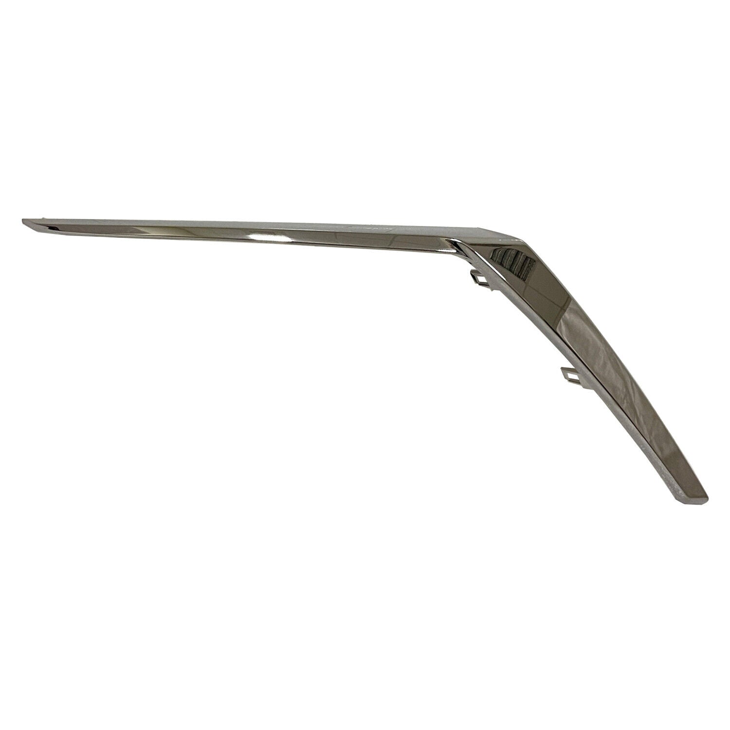 2021-2023 Nissan Kicks Bumper Molding Front Passenger Side Smoked Chrome Sr , NI1047113. Side view of the replacement part.