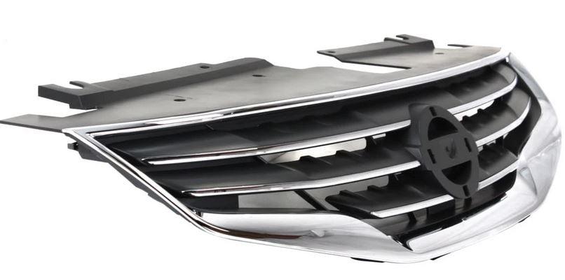 2010-2011 Nissan Altima Hybrid Grille Chrome/Dark Gray , NI1200236. Side view of the replacement part.