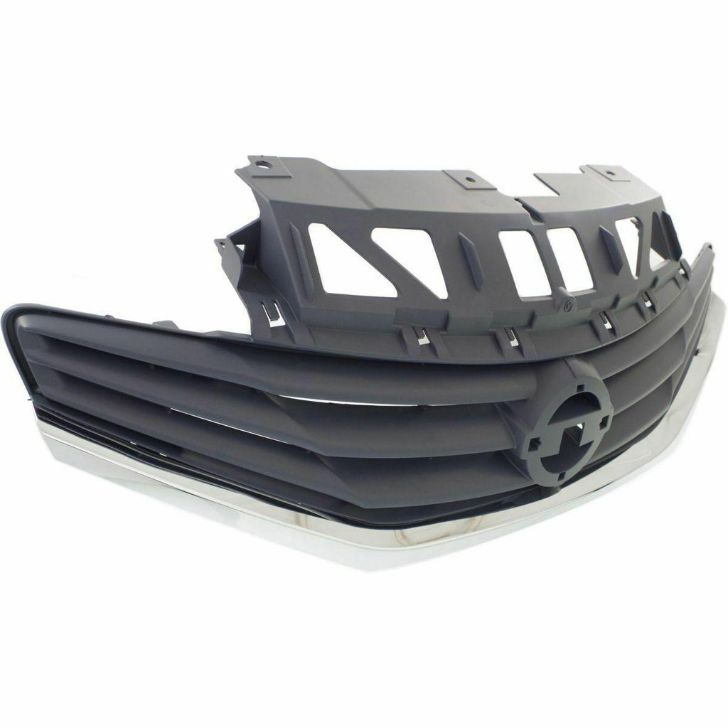 2014-2016 Nissan Versa Hatchback Grille Note Painted Gray With Chrome Moulding , NI1200257. Angle view for visual reference.