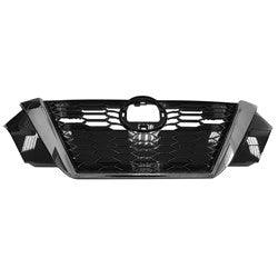 2020-2023 Nissan Sentra Grille Bright Black Dark Chrome Without Camera With Tow Cover Sr Model , NI1200317. Side view of the replacement part.