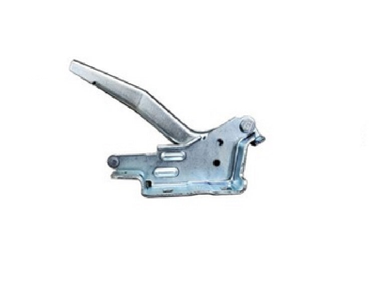 2022-2023 Nissan Frontier Hood Hinge Driver Side Chrome Steel , NI1236206. Side view of the replacement part.