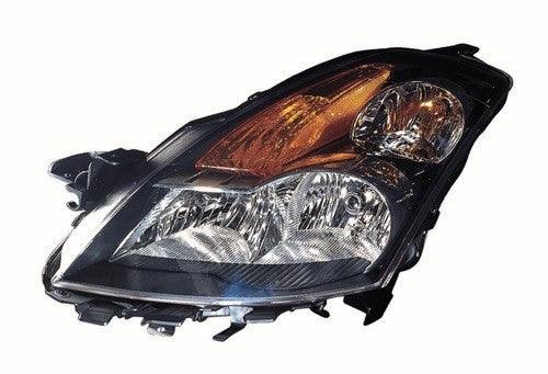 2007 Nissan Altima Sedan Head Lamp Driver Side Halogen Black Housing , NI2502166. Side view of the replacement part.