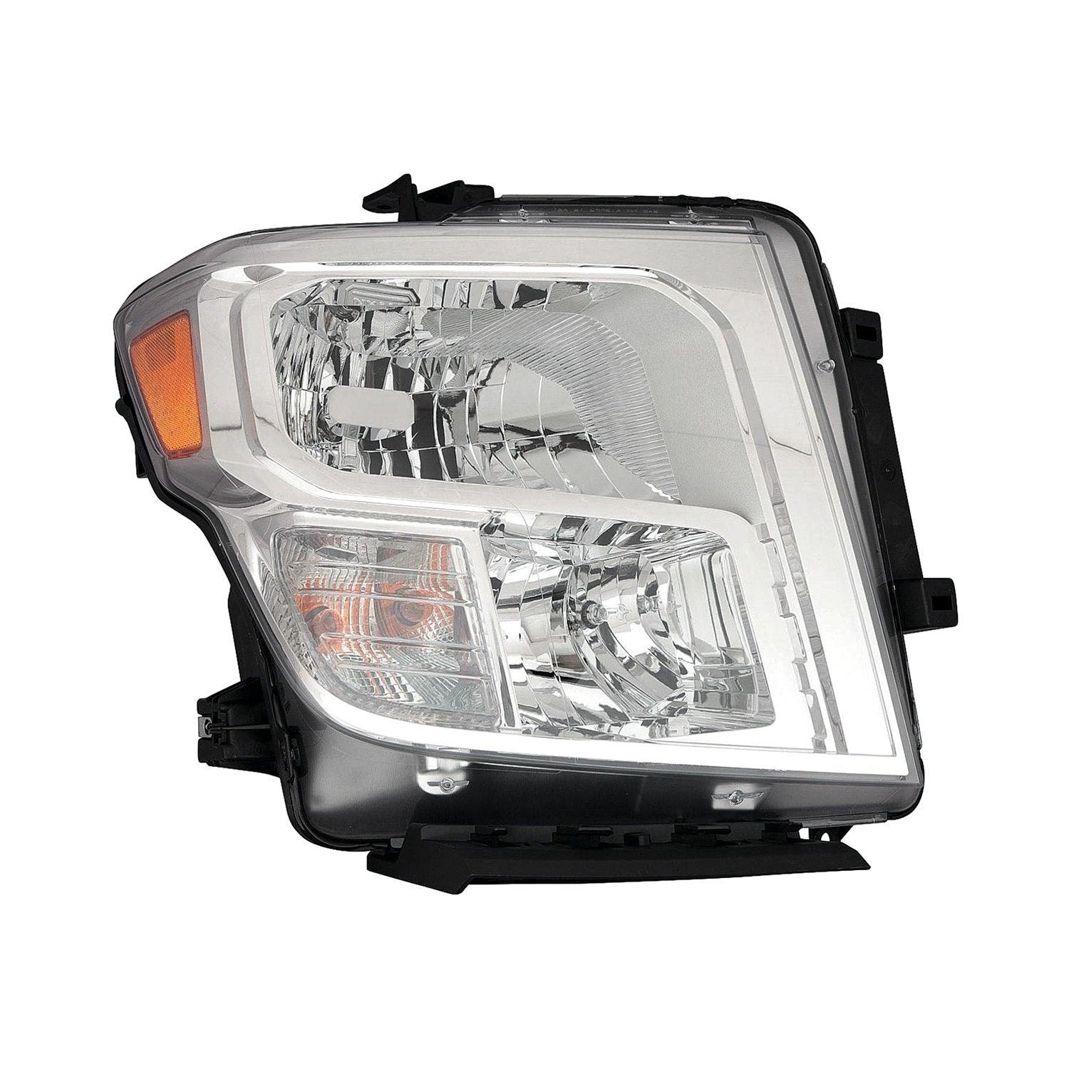 2016-2021 Nissan Titan XD Head Lamp Passenger Side Halogen , NI2503250. Angle view for visual reference.