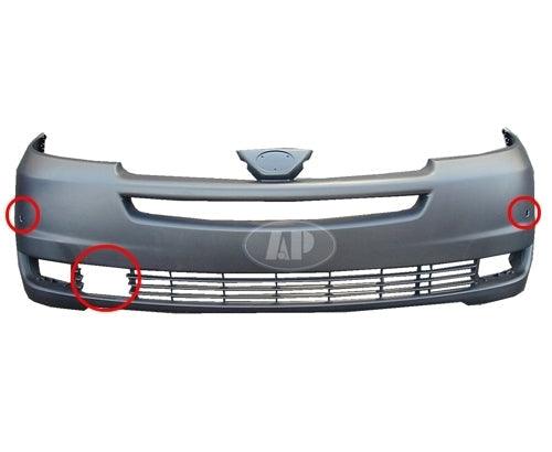 2004-2005 Toyota Sienna Front Bumper Primed With Radar/Sensor Hole , TO1000269. Direct fit for easy installation.