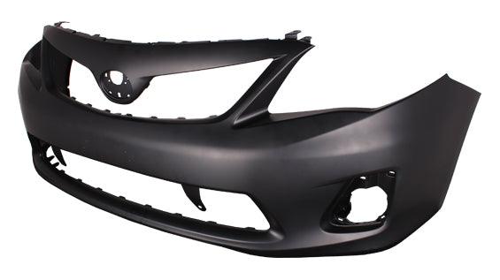 2011-2013 Toyota Corolla Sedan Front Bumper Primed Base/L/Ce/Le , TO1000372. Side view of the replacement part.