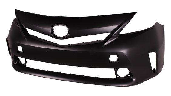 2012-2014 Toyota Prius V Front Bumper Primed Without Sensor Without Washer Hole , TO1000388. Installed view for reference.