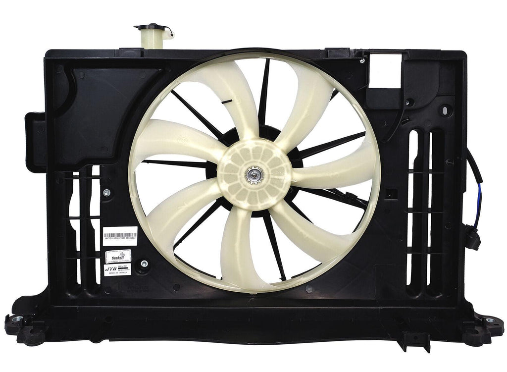 2014-2018 Toyota Corolla Sedan Cooling Fan Assy 4Cyl With Control Module , TO3115192. Angle view for visual reference.